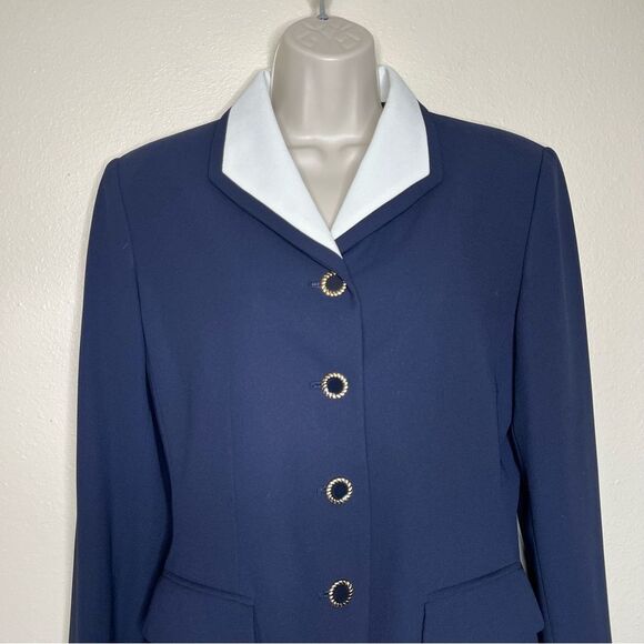 NWT Le Suit Navy Ivory Lapel Blazer Jacket Button Front Fully Lined Women Size 6 - Picture 3 of 15